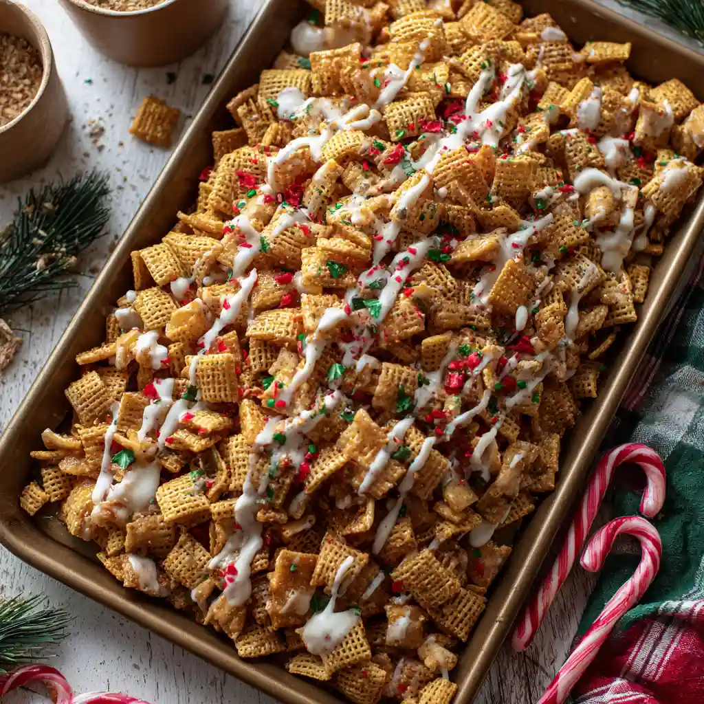 Christmas Crack Chex Mix: 7 Best Recipes to Try This Holiday Season 2 u3316835771 Overhead flat lay of a large tray of Christmas Cr fe17ada5 386f 4854 8201 f14774045032 1 compressed