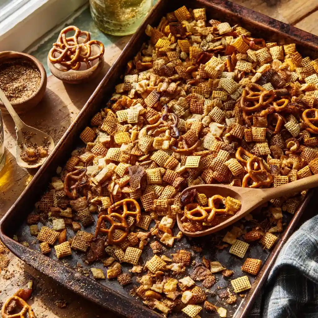 Bagel Chex Mix: 7 Best Recipes to Snack Smarter Today 2 u3316835771 Overhead shot of a large rustic baking sheet fill 3bd8b69b 5a94 4aa6 aa03 189469763ffb 0 compressed