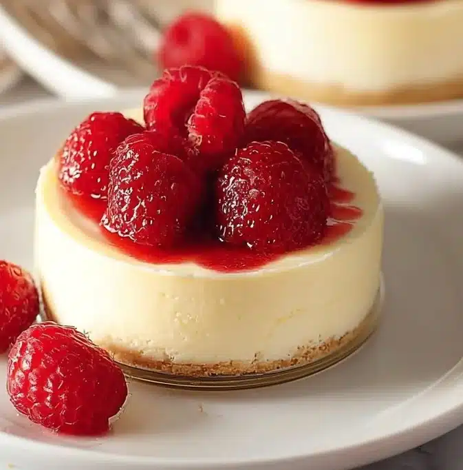 Delicious homemade cheesecake topped with fresh berries and a swirl of chocolate.