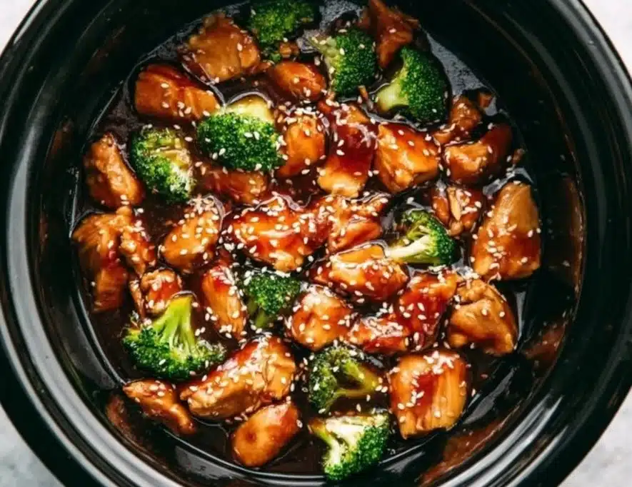 Delicious Dump and Go Slow Cooker Teriyaki Chicken ready to serve.