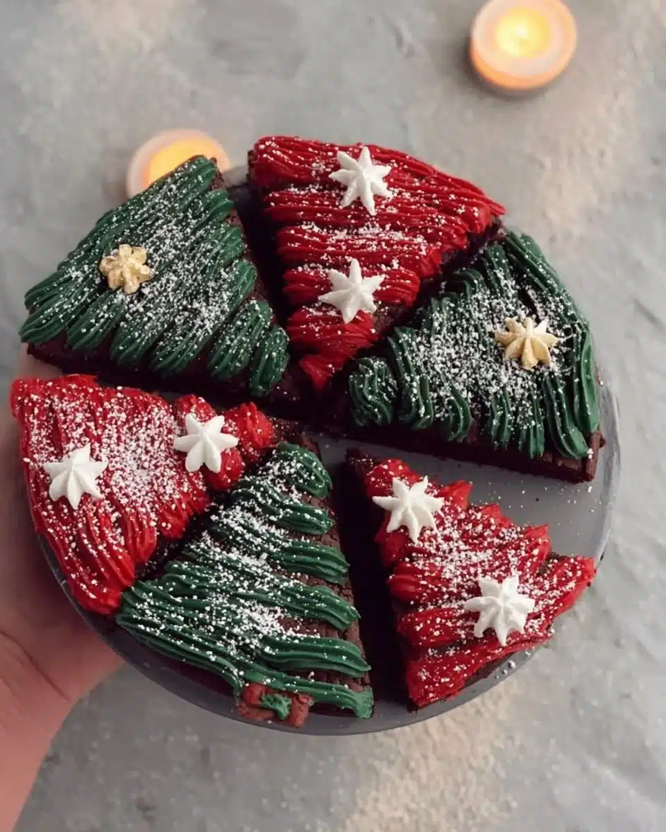 Frosted Christmas brownies decorated for the holiday season