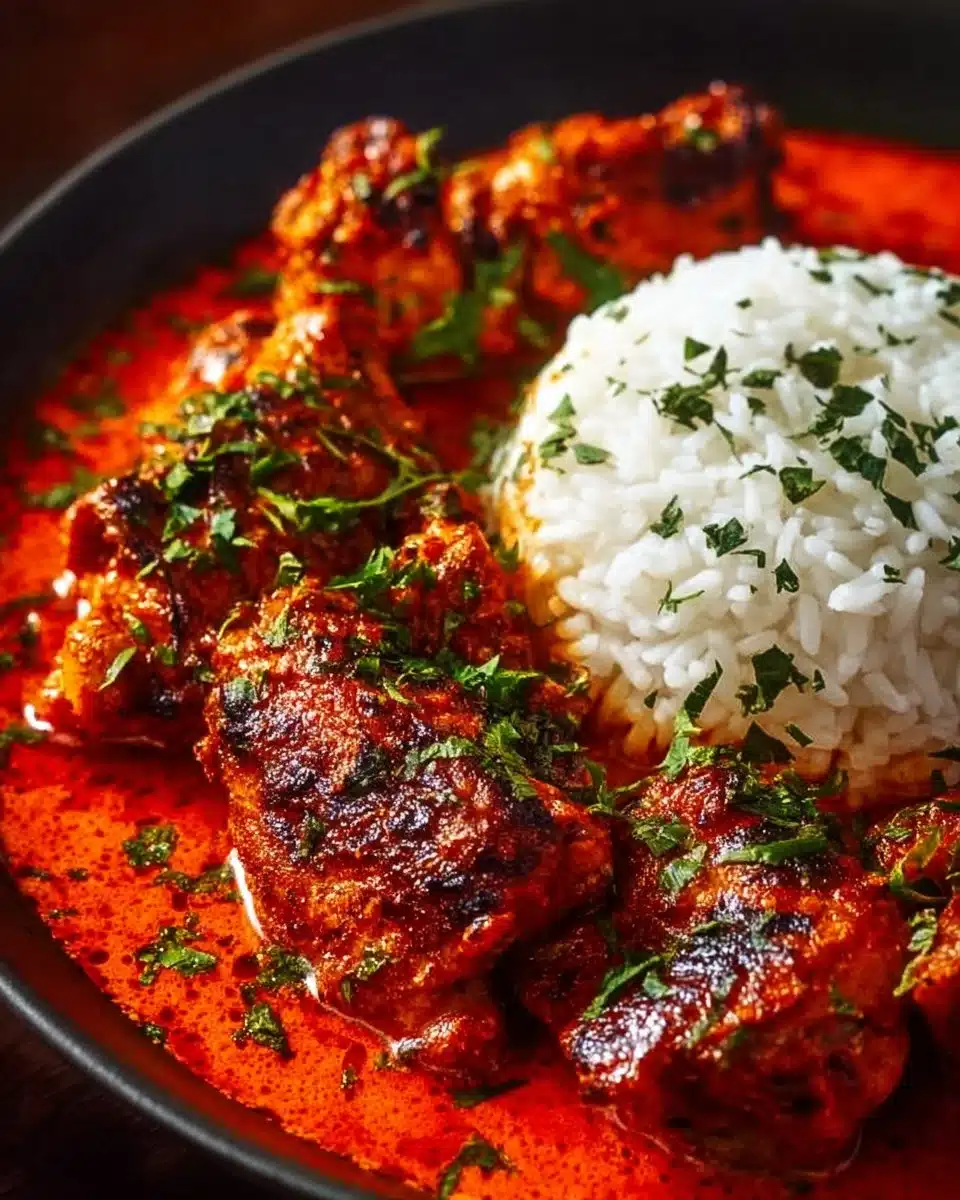 Nigerian chicken stew served in a bowl with herbs and spices