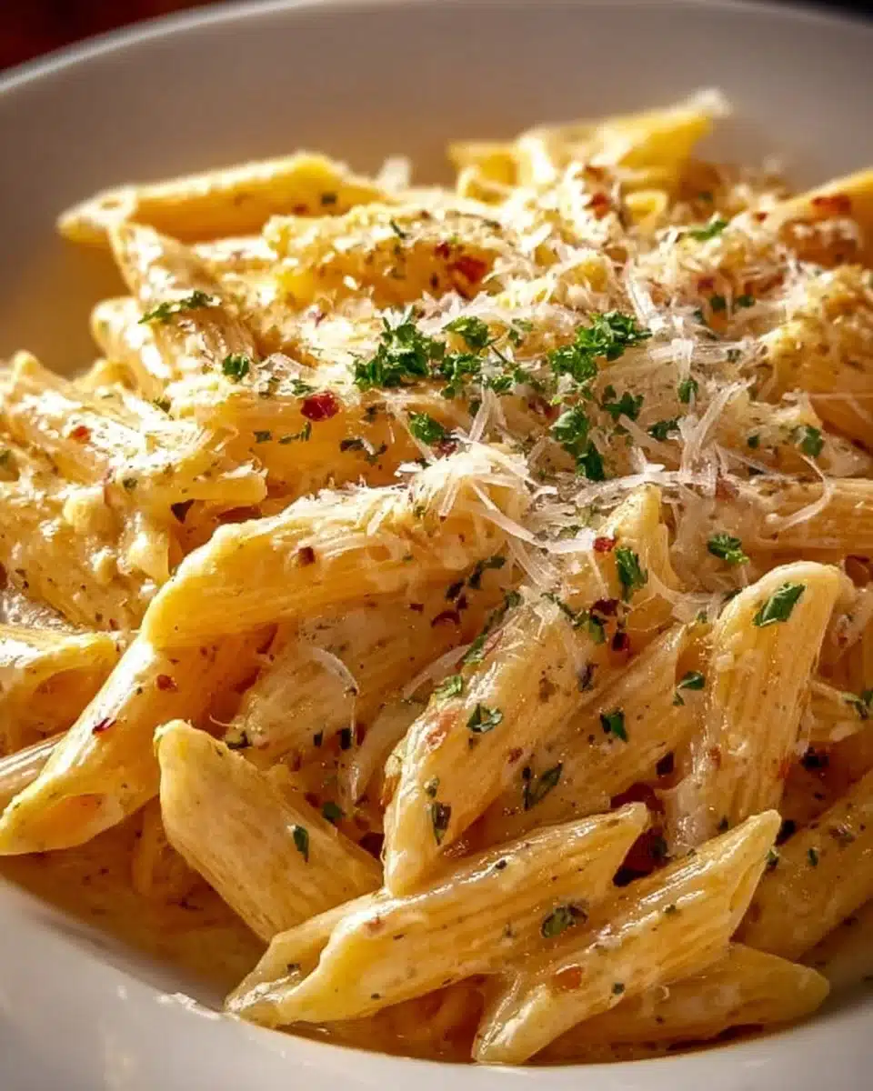 Delicious one pot creamy garlic pasta topped with fresh herbs