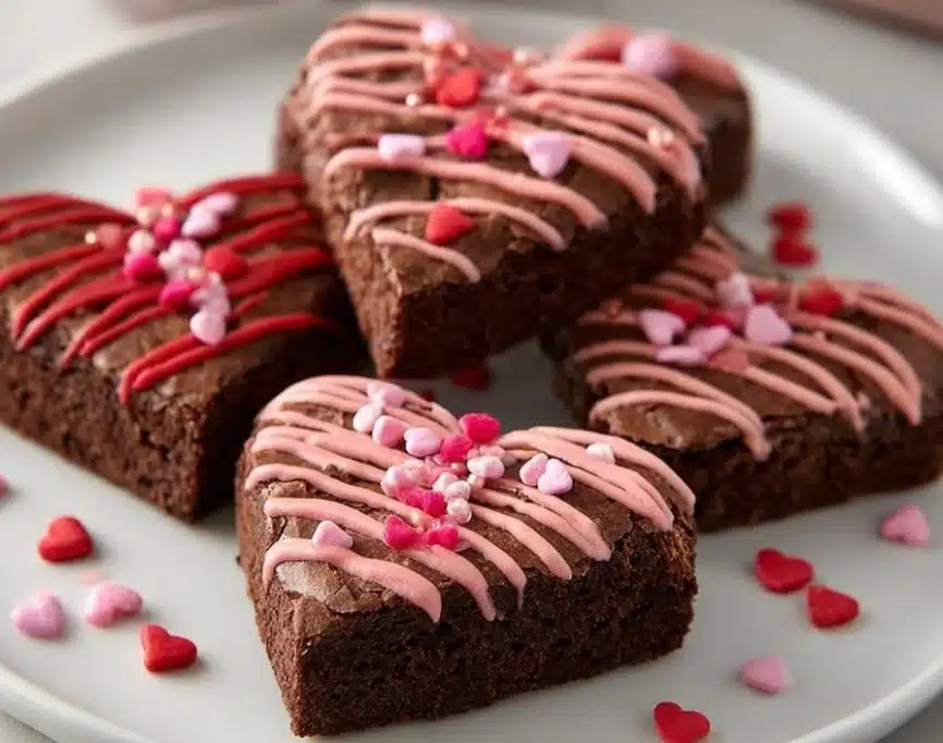 Delicious heart-shaped brownies made using a simple brownies recipe.
