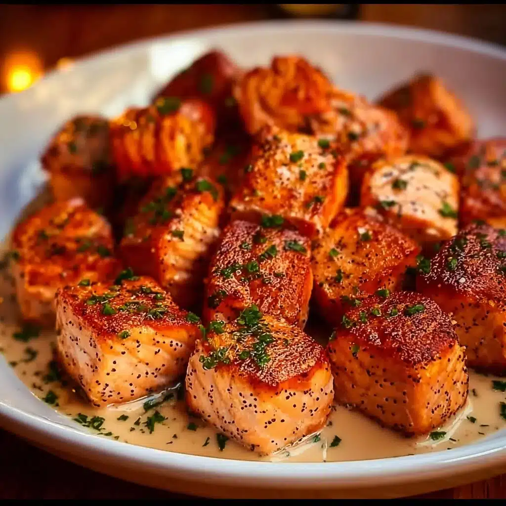 Bang Bang Salmon Bites appetizer with a crispy coating and spicy sauce