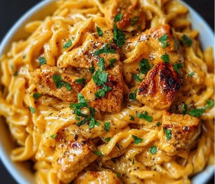 Delicious Cowboy Butter Chicken Pasta served with herbs and spices