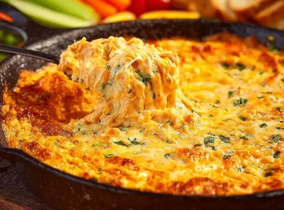 Creamy and spicy Easy Buffalo Chicken Dip served in a bowl
