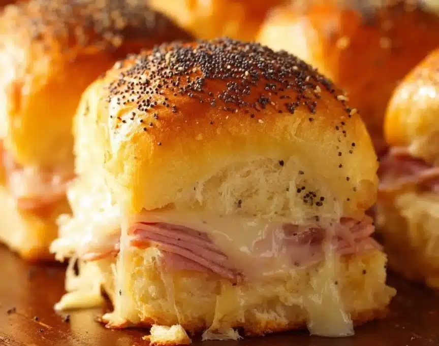 Ham and Havarti cheese sliders on a platter for a tasty snack or party appetizer