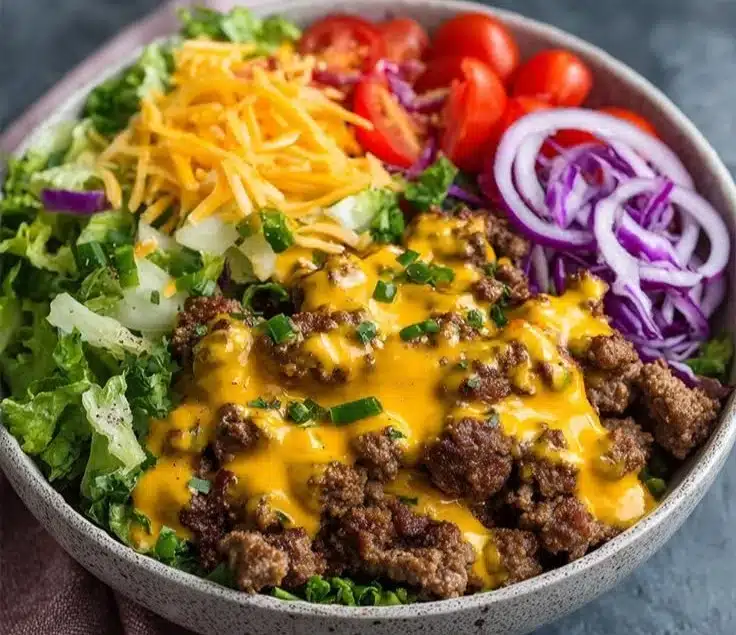 High-Protein Cheeseburger Bowls Recipe – Low-Carb Meal Prep with Ground Beef & Burger Sauce