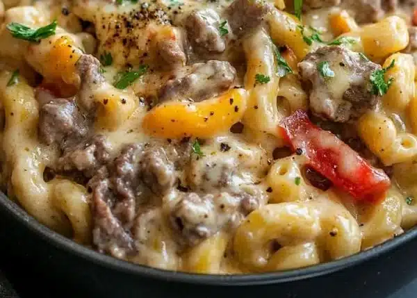 High-Protein Creamy Philly Cheesesteak Mac & Cheese Bliss