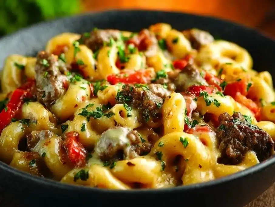 High-Protein Creamy Philly Cheesesteak Mac & Cheese Bliss